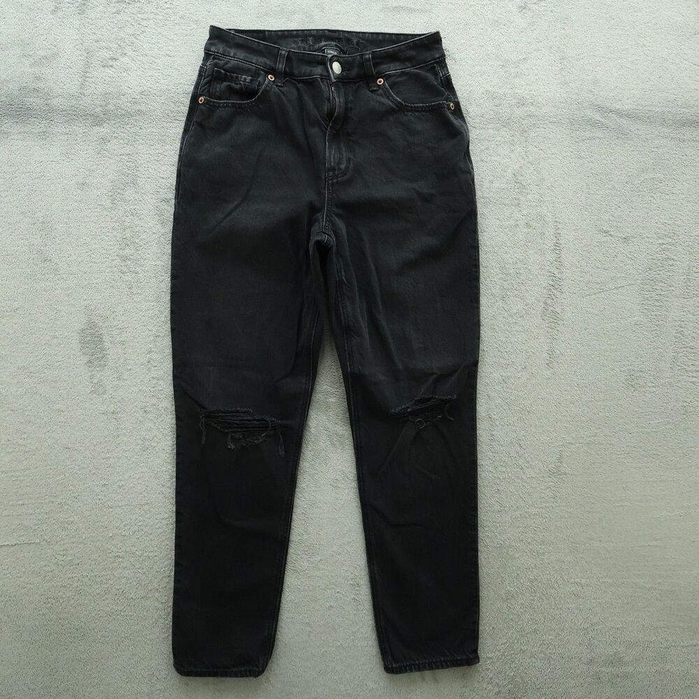 American Eagle Mom Jeans Women's  2 Faded Black High-Rise 26" Inseam Distressed